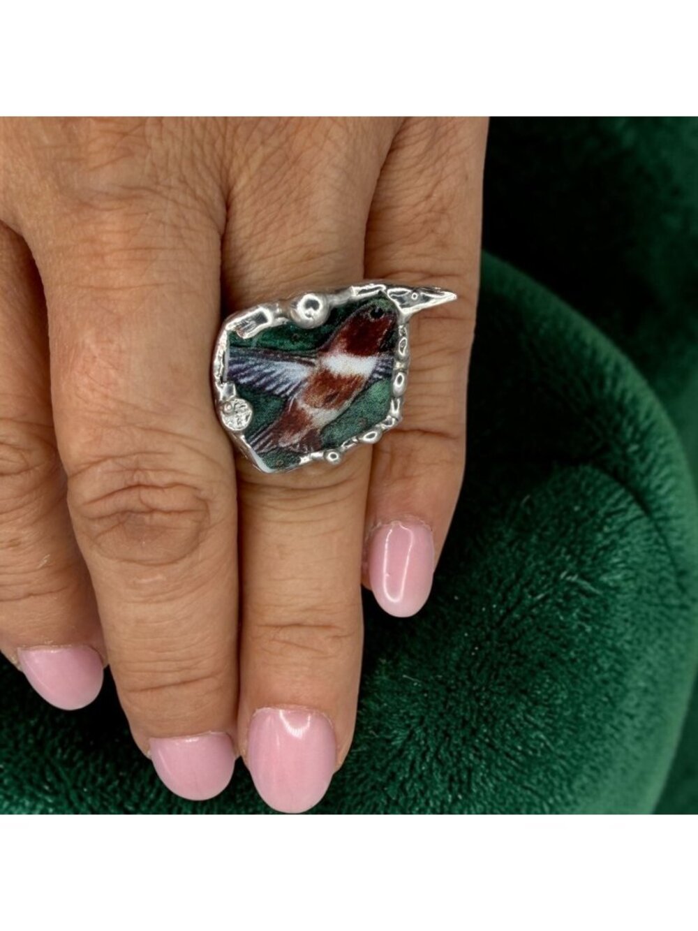 Lena Liu Hummingbird Broken China Ring - Silver Blend Boho Metalwork Size 8 | Al - Picture 5 of 15